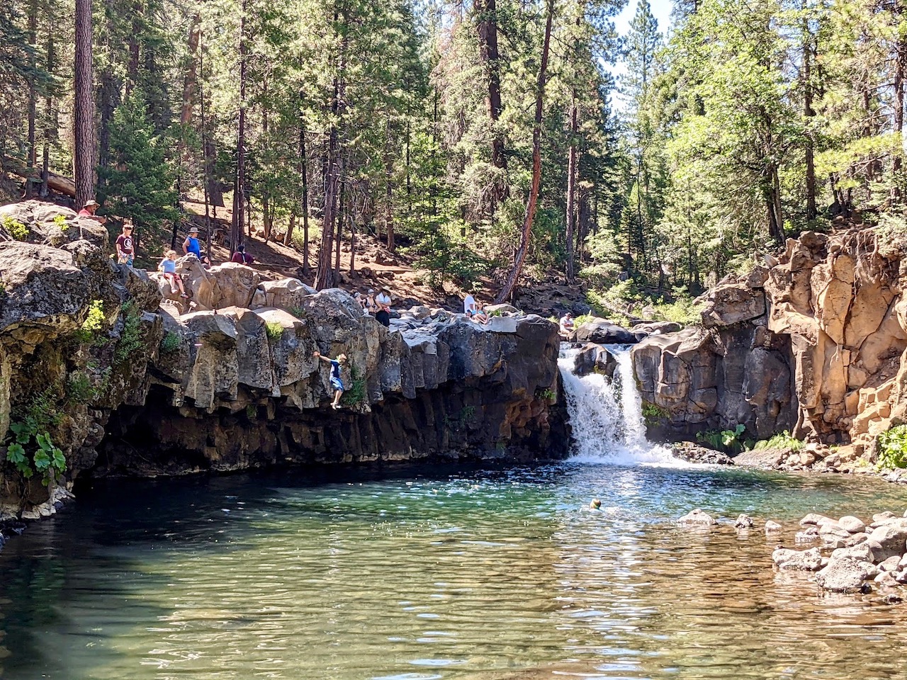 McCloud River Lower Falls cliff jumping swimming