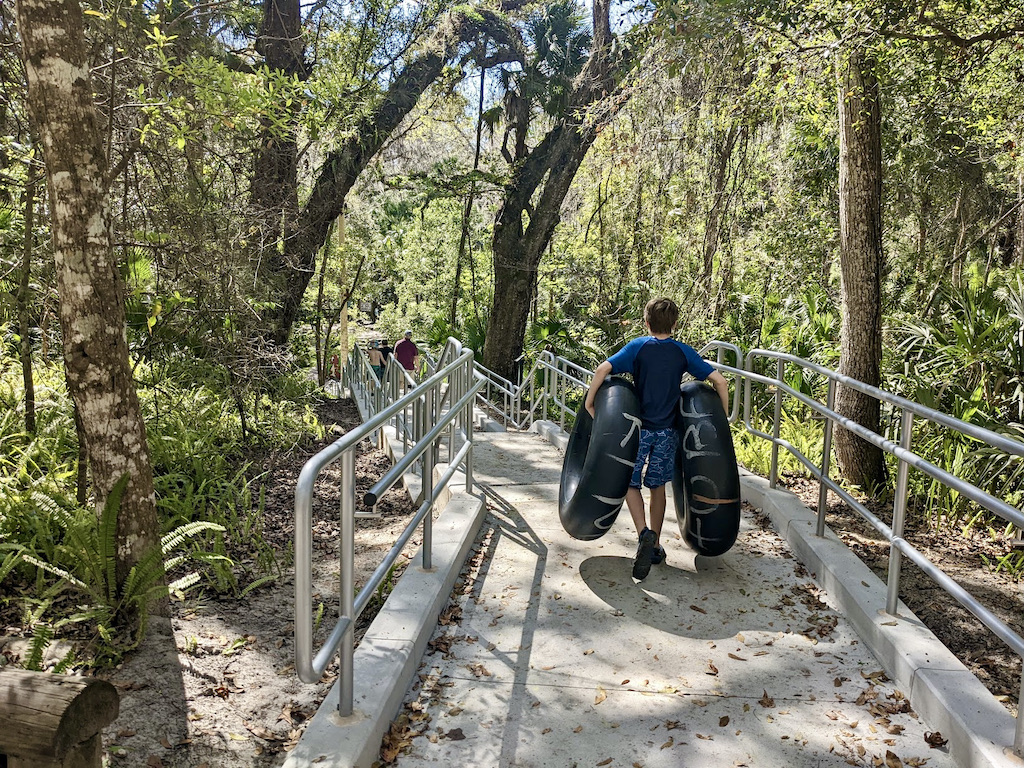 stairs to Rock Springs Run Florida tubing kids 