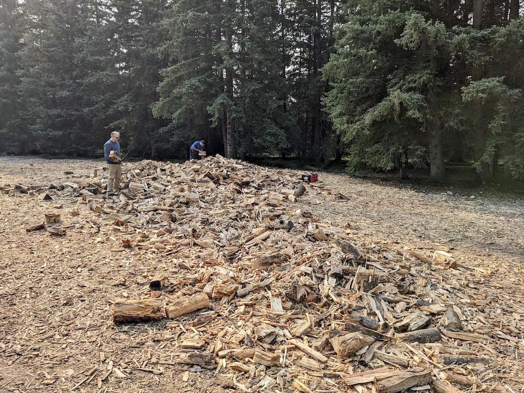 massive wood pile Jasper National Park camping Canada