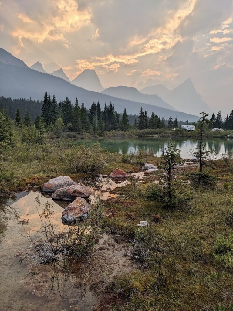 Canadian Rockies sunset view Banff National Park