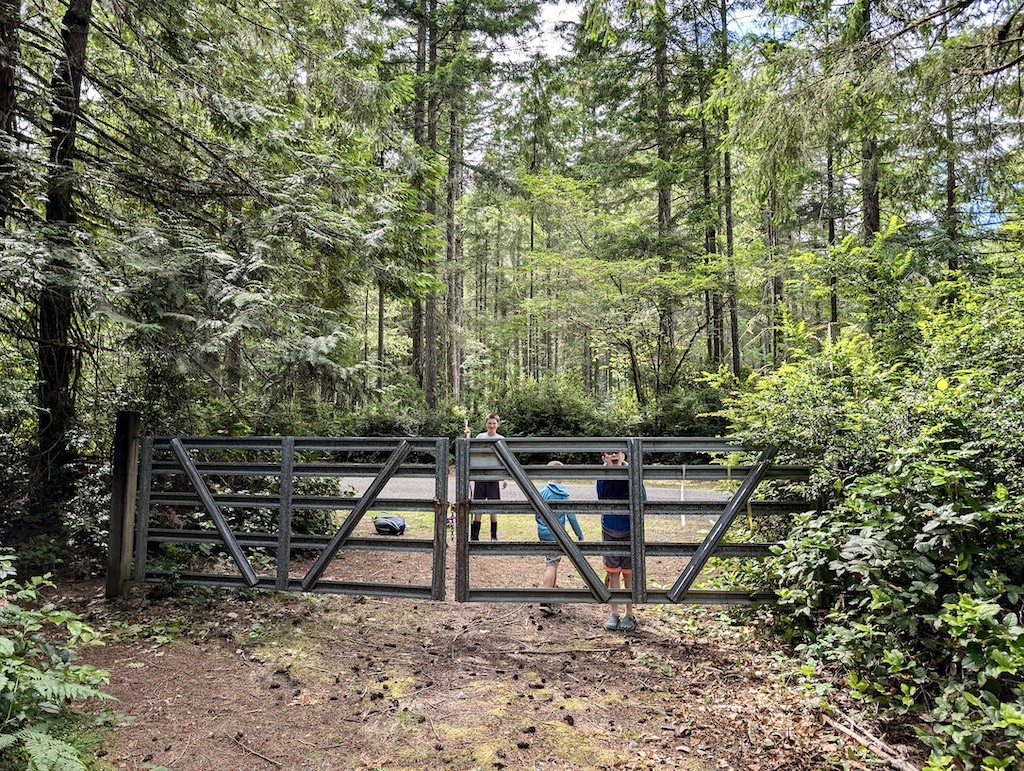 gate at the entrance to the public trail to McMicken Island from Harstine Island