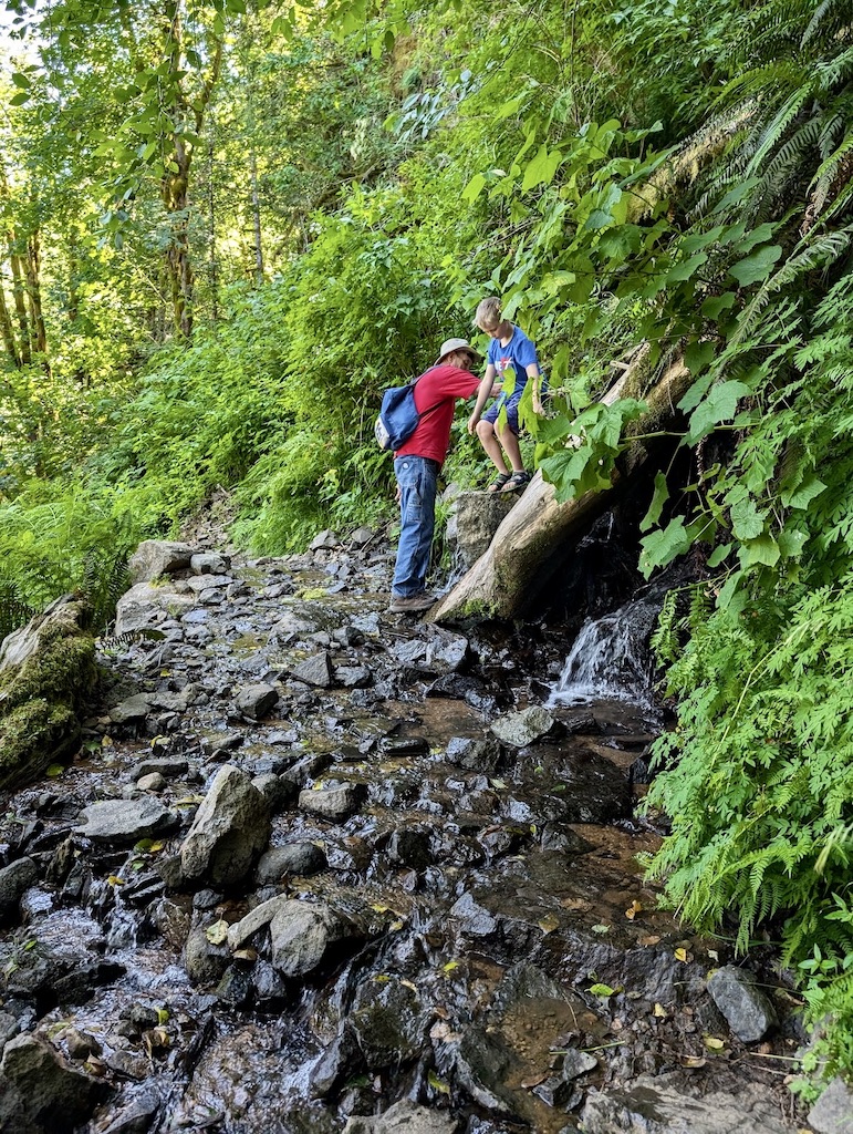 Wilson Falls crossing the WIlson River Trail Oregon hiking