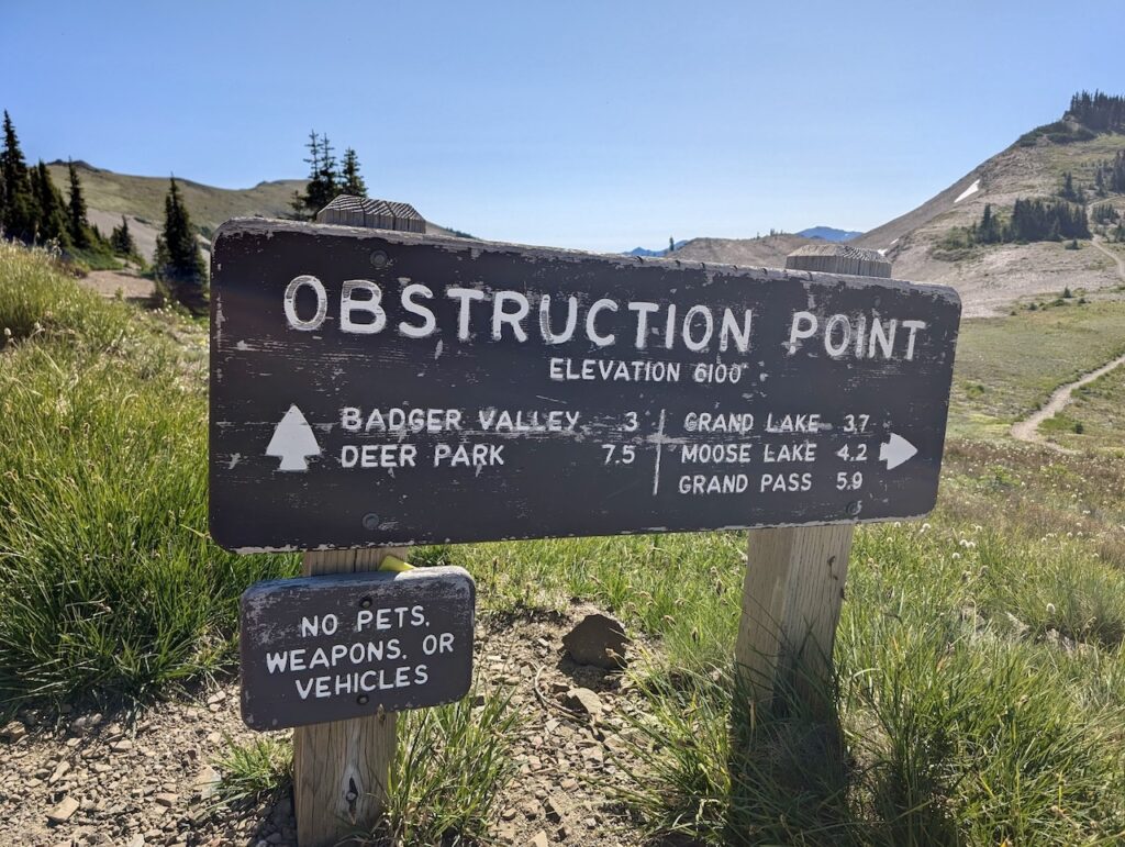 Obstruction Point trail sign for Grand Pass loop hike